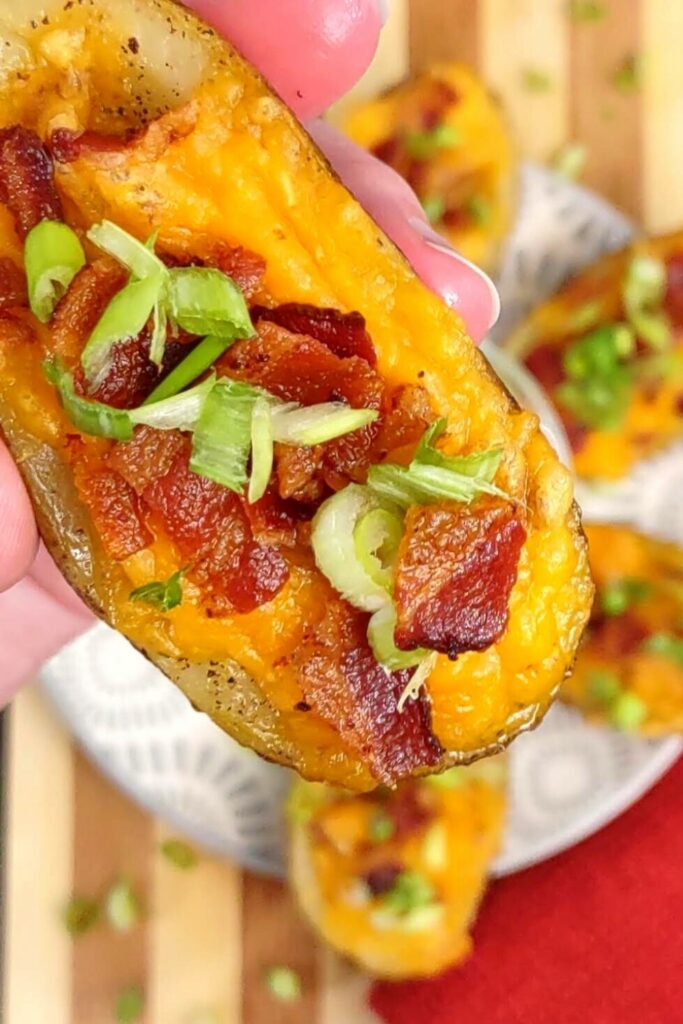 homemade potato skins in the air fryer with real bacon