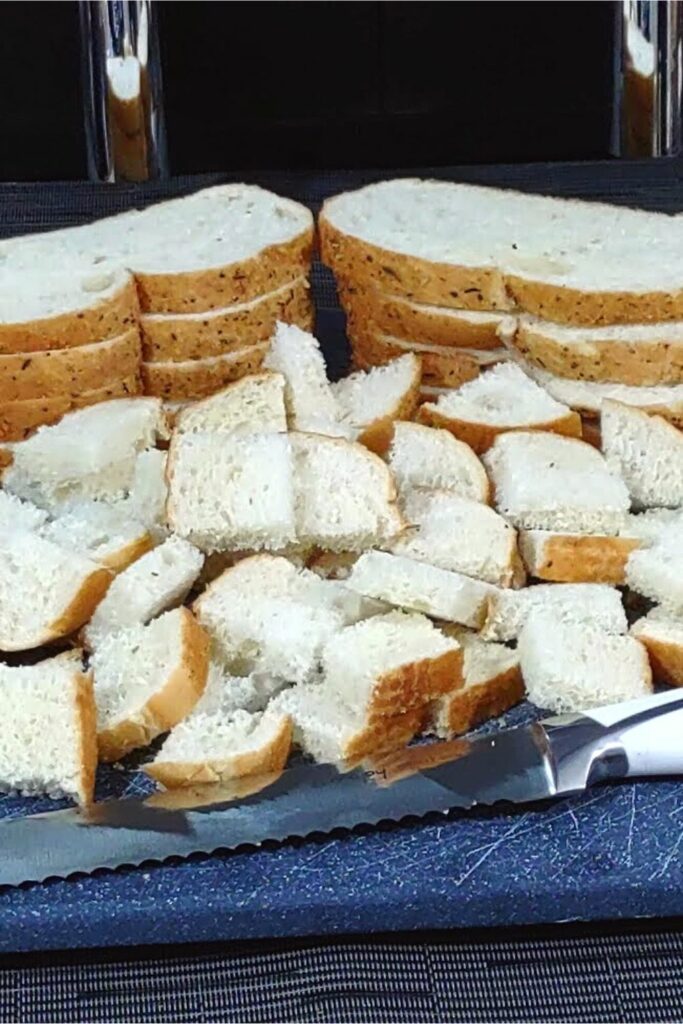 make air fryer croutons cut 4 slices of bread into 1 inch cubes