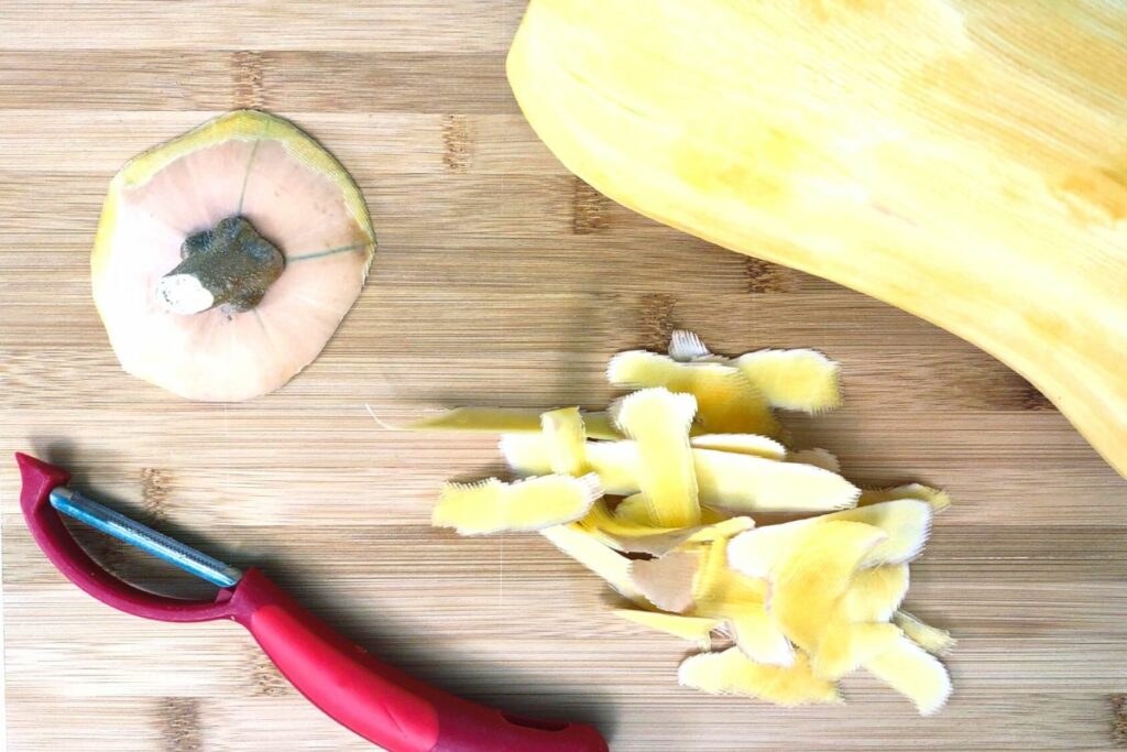 peel butternut squash and trim the stem
