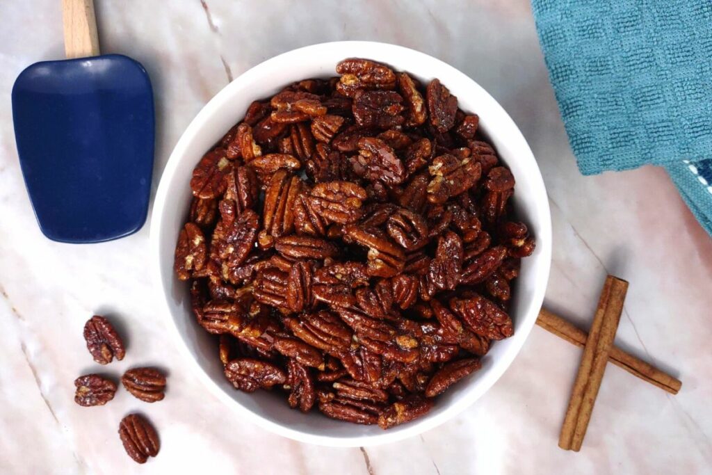 serve candied pecans roasted in air fryer as a tasty snack