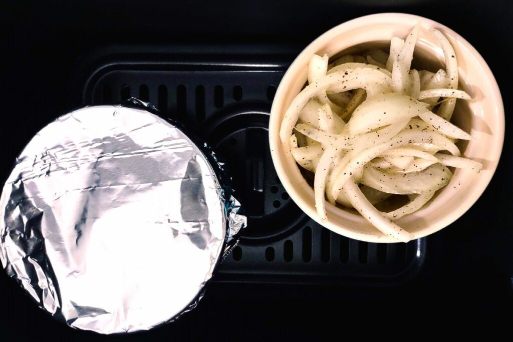 soften air fryer caramelized onions by using foil