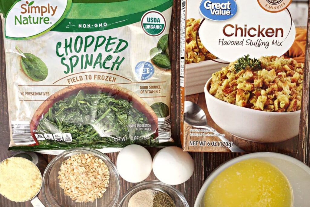 ingredients to make spinach balls in the air fryer spread over the counter