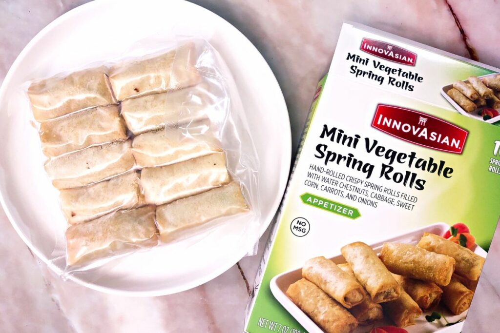 mini vegetable frozen spring rolls in packaging