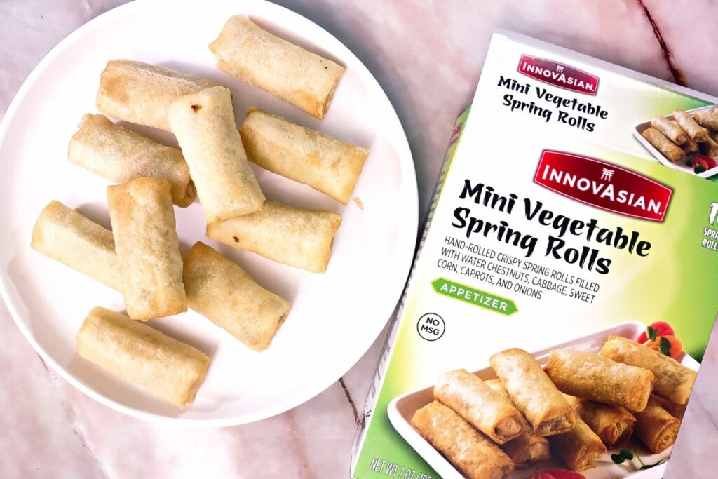 remove mini frozen vegetable spring rolls and put them on a plate