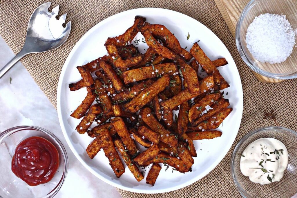 serve your crispy air fryer butternut squash fries with dipping sauce