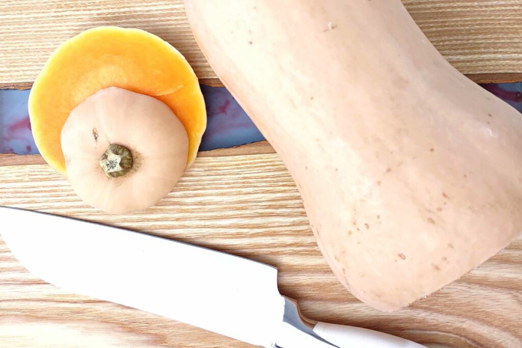 slice off the top and bottom of the butternut squash