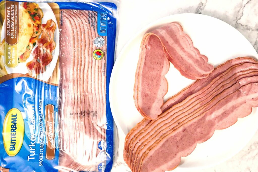 uncooked turkey bacon from the package