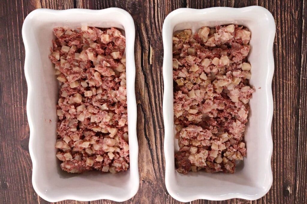 add corned beef hash to oven safe baking dish