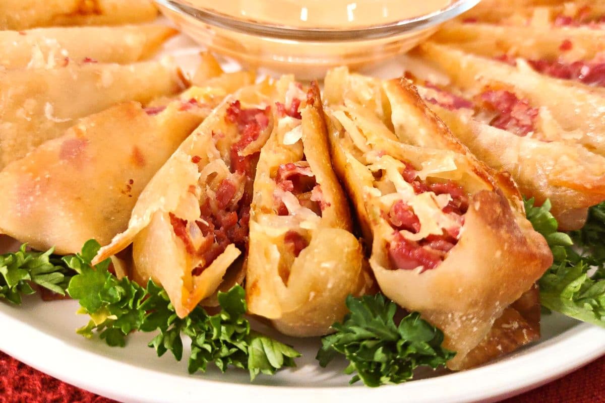 Crispy Air Fryer Reuben Egg Rolls Recipe w/ Corned Beef! Dinners Done