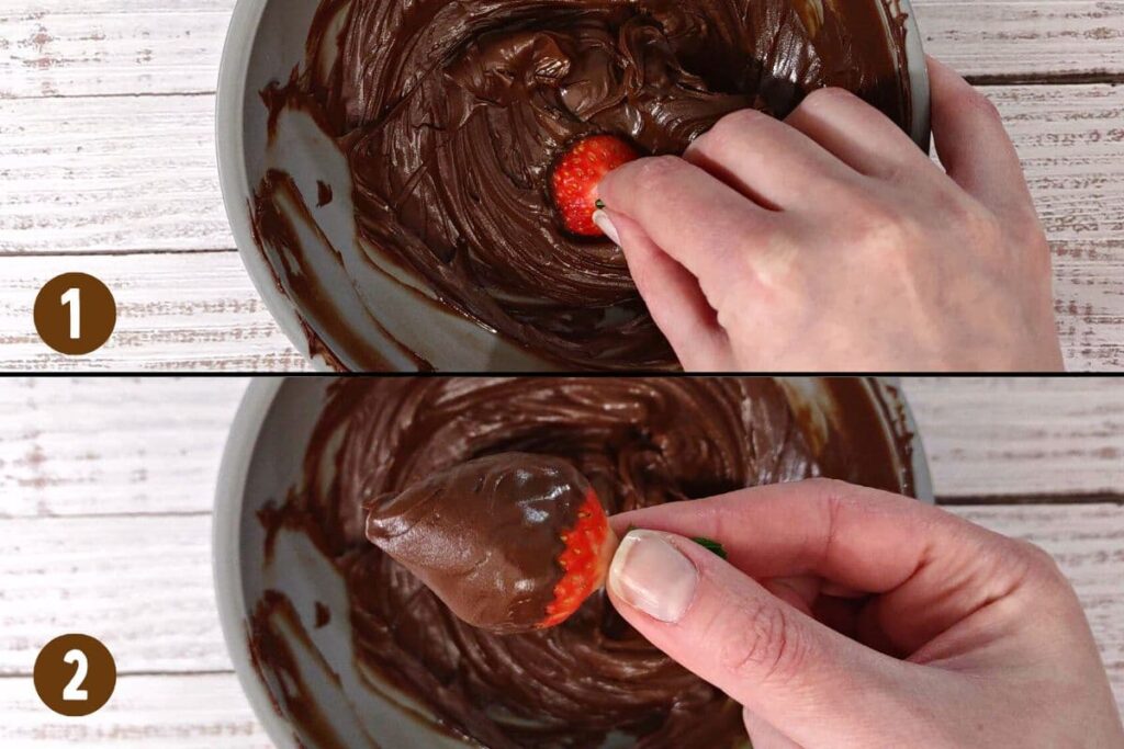 dip and twirl strawberries in the chocolate