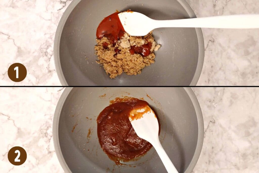 mix brown sugar and hot sauce to make a paste