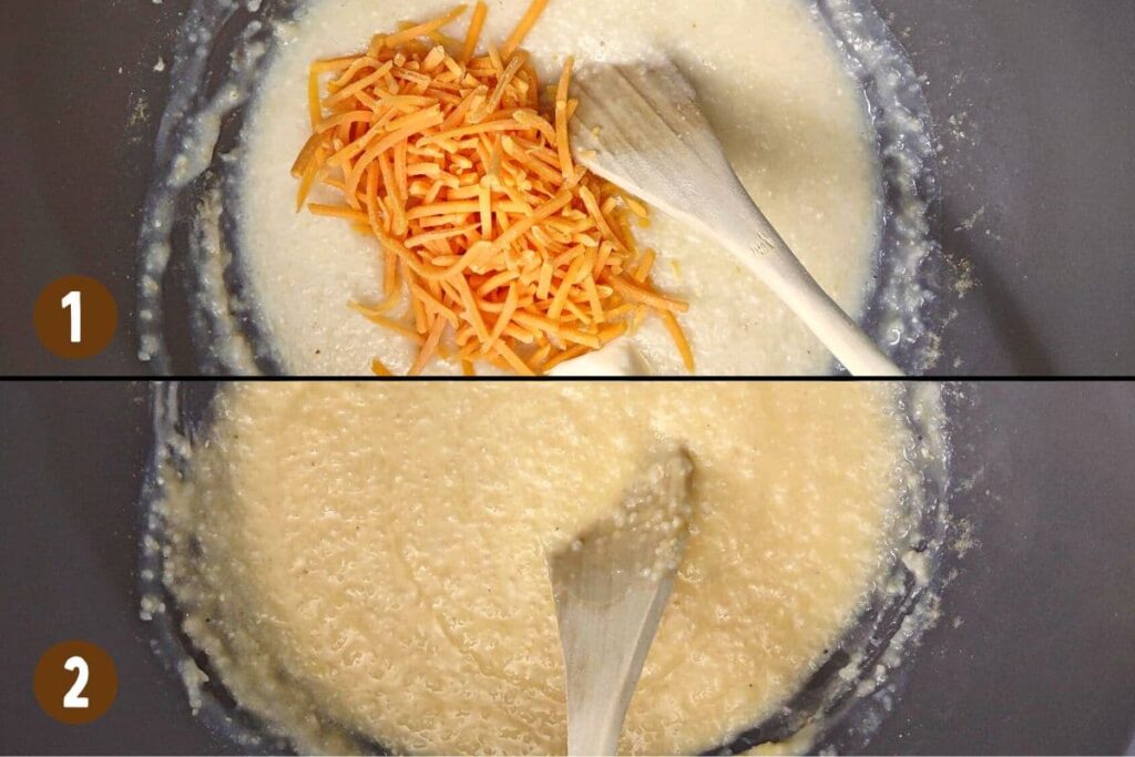 mix in butter and shredded cheese to hot microwave grits