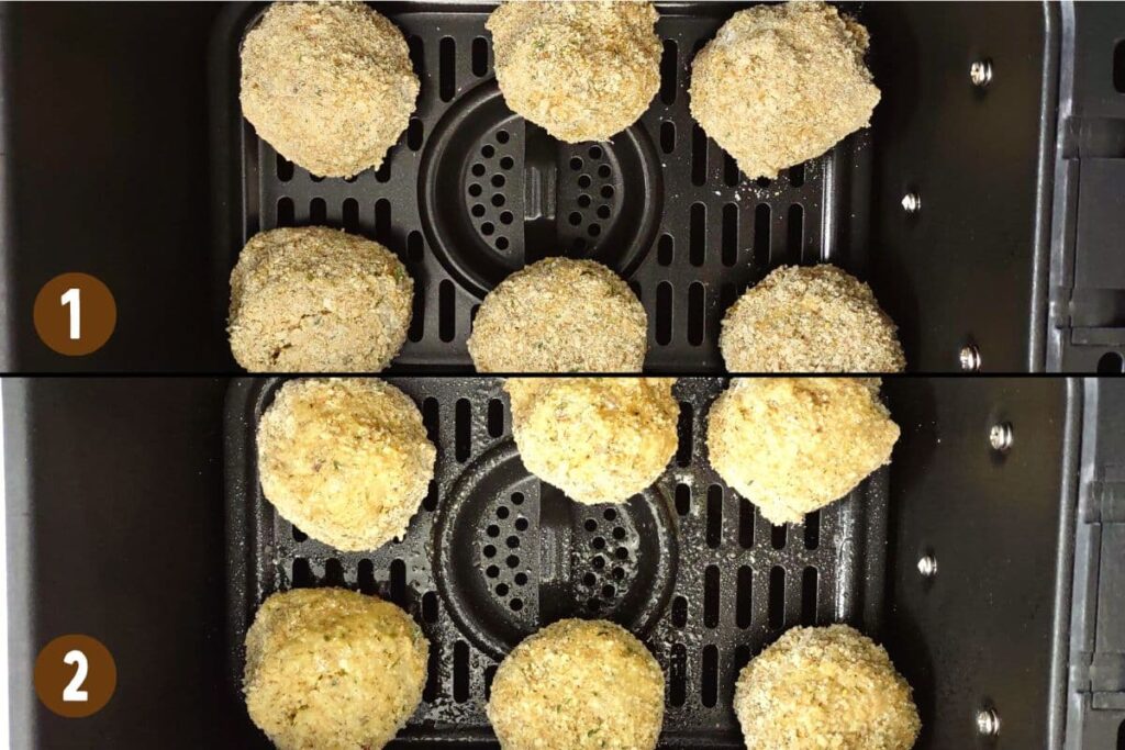 place uncooked arancini in air fryer basket and spray