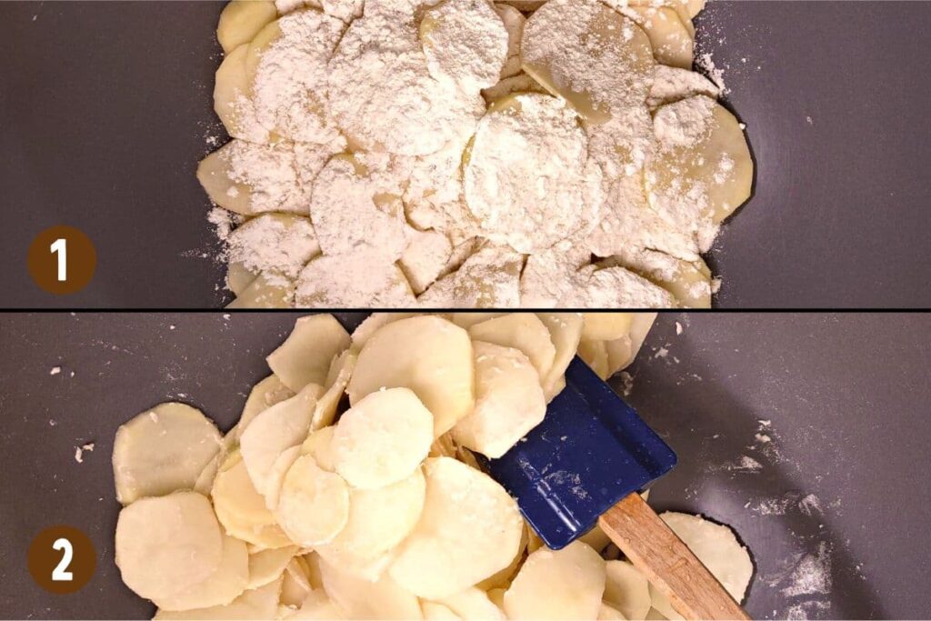 toss potatoes in flour