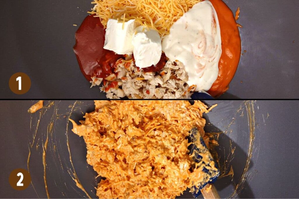 mix all buffalo chicken dip ingredients in a bowl