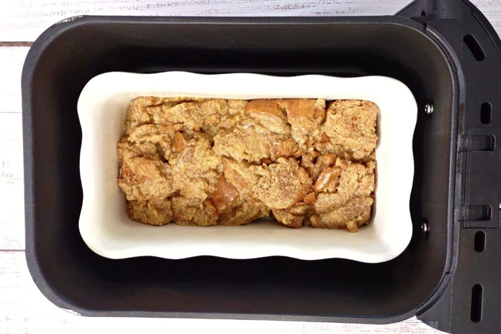 add bread in casserole dish to air fryer basket