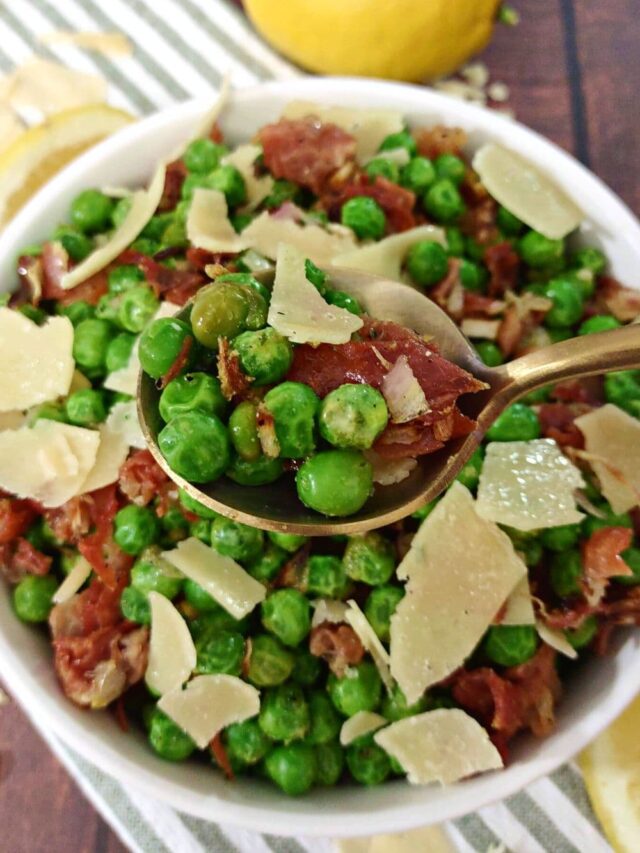 Air Fryer Frozen Peas with Prosciutto and Parmesan