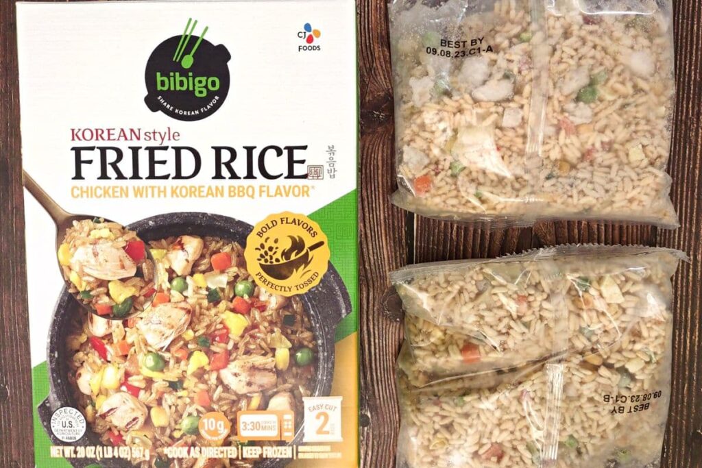 frozen fried rice next to packaging box