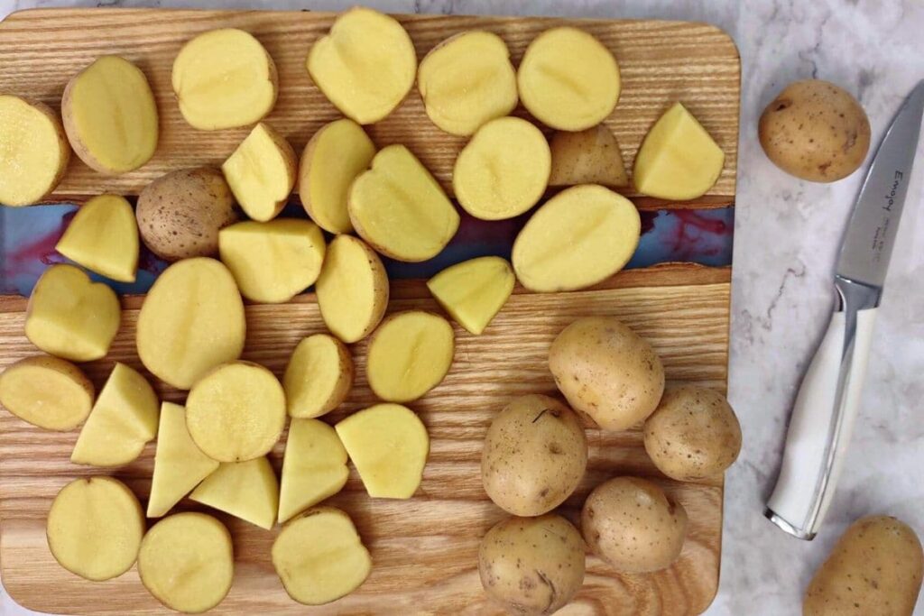 slice all baby potatoes in half