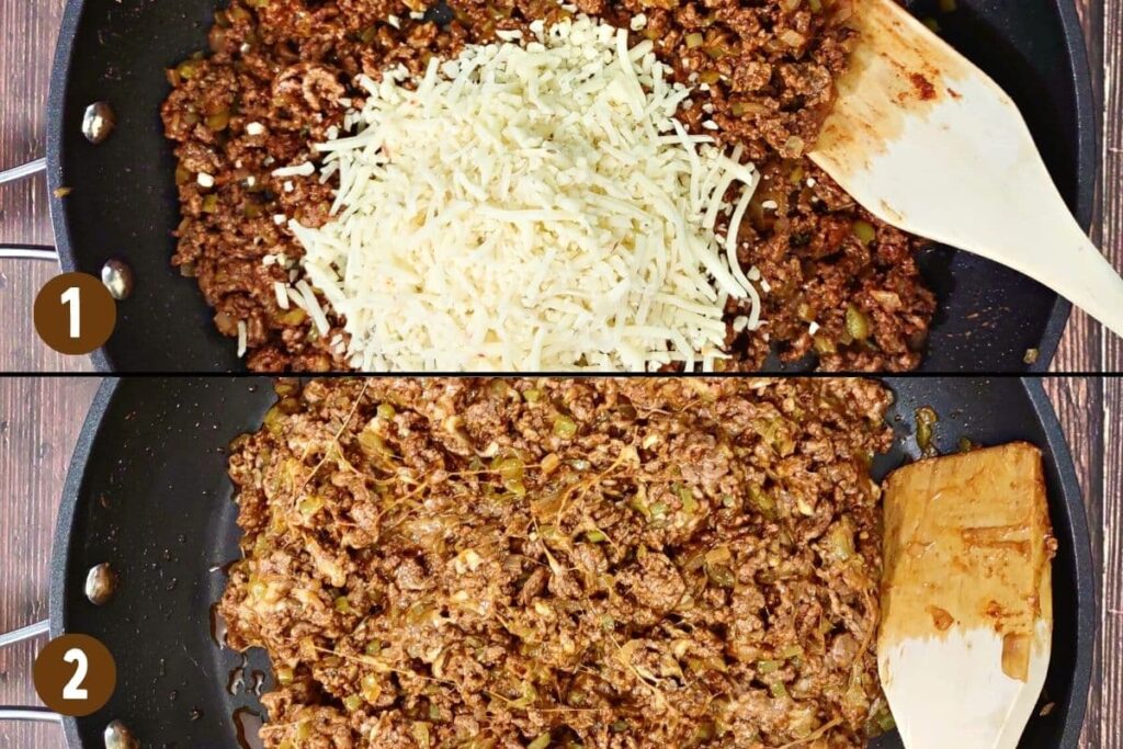 add cheese to meat and stir