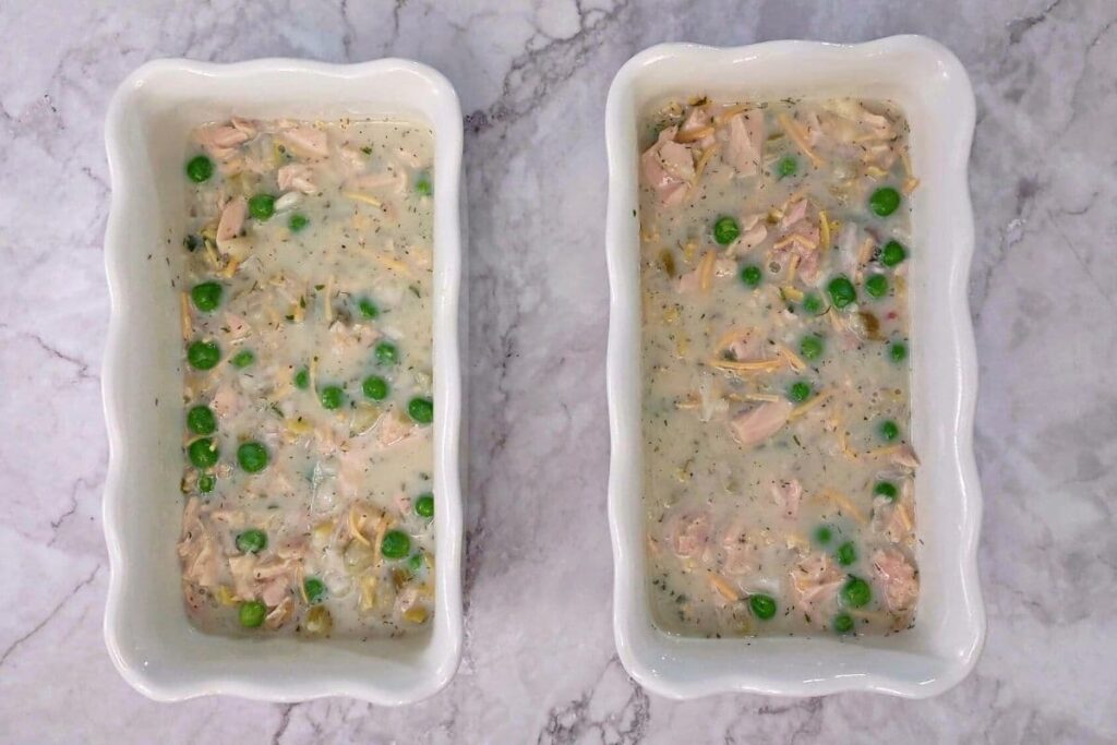 add tuna mixture to oven safe dishes