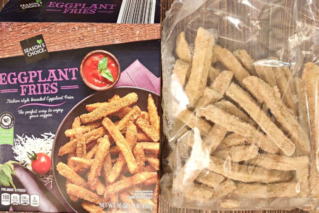 aldi eggplant fries next to packaging
