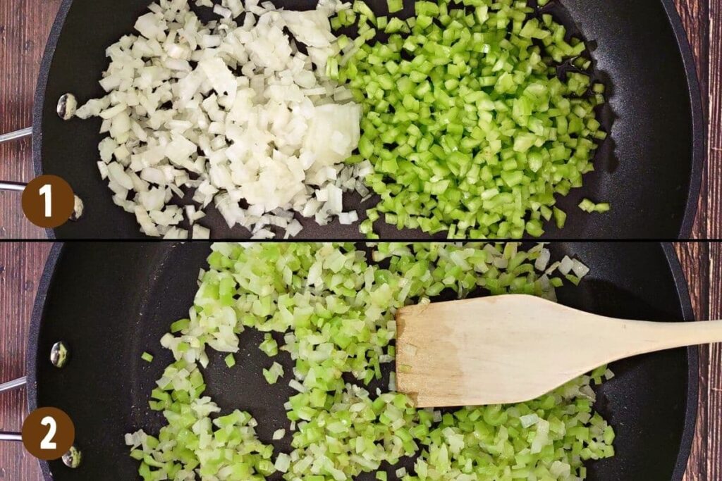 cook onions and peppers until they begin to soften