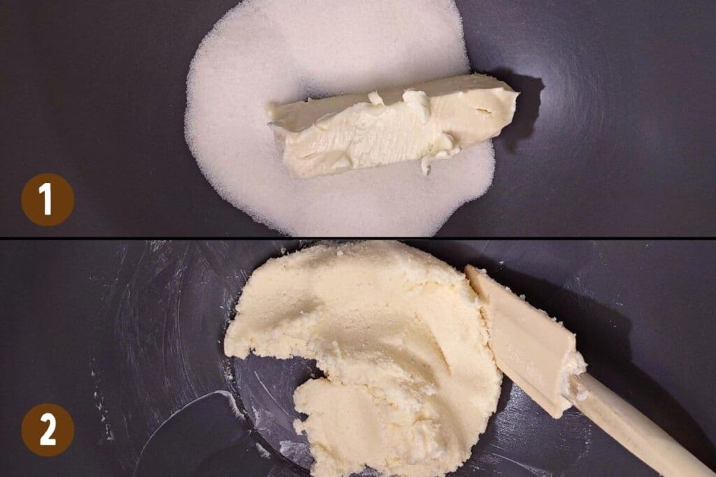 cream together butter and sugar in a mixing bowl
