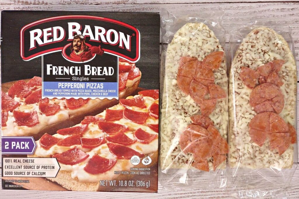 frozen red baron french bread pizza out of the box