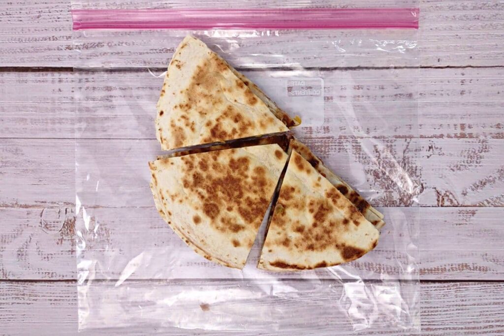 homemade quesadilla out of the fridge
