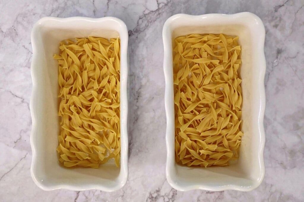 lay dried noodles in oven safe dish
