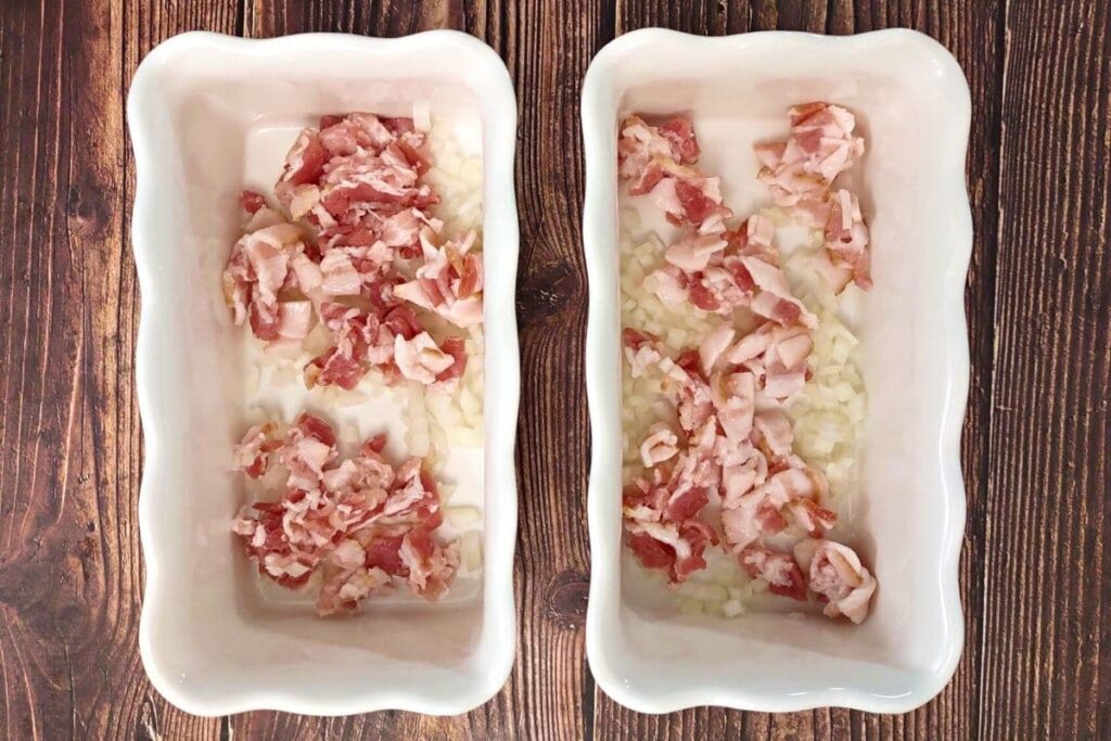 add bacon and onions to oven safe dish