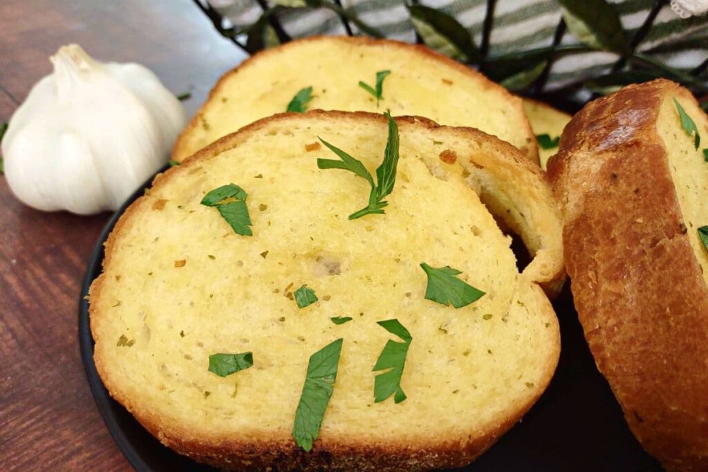 frozen texas toast cooked in the air fryer with parsley on top