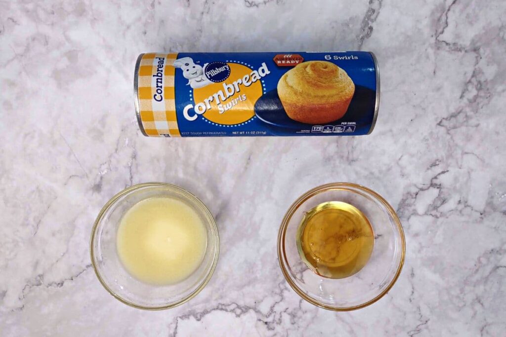 ingredients to make honey butter pillsbury cornbread swirls in the air fryer