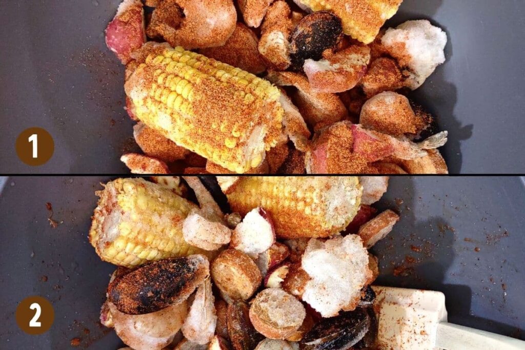 mix frozen seafood boil with seasoning