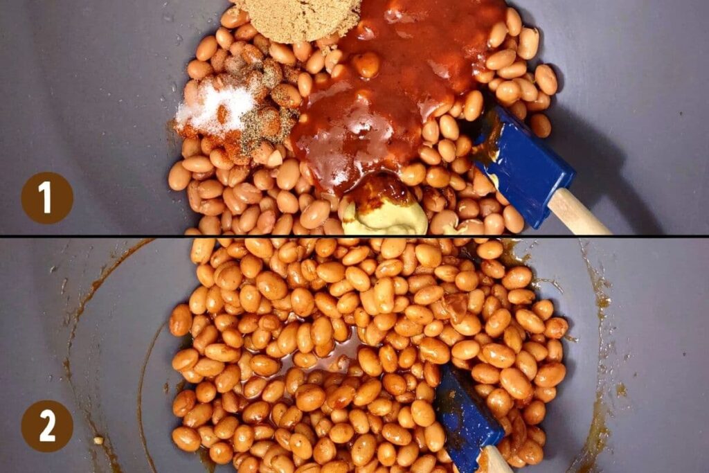 mix ingredients and beans in a bowl