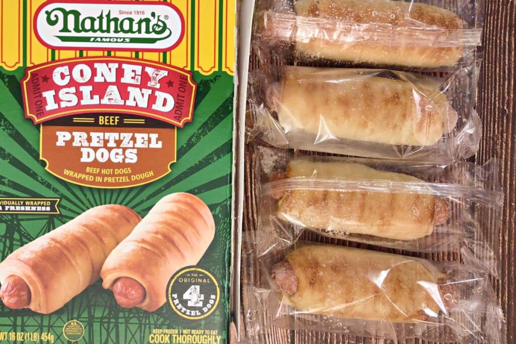 nathan's pretzel dogs next to packaging