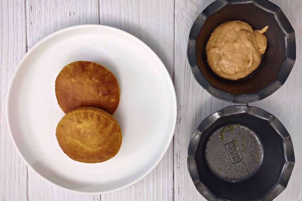 pop pumpkin pancakes out of dish and refill with batter