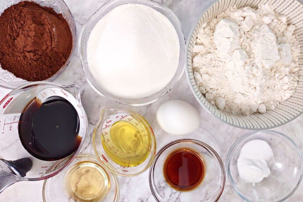 ingredients to make chocolate mocha cupcakes in the air fryer