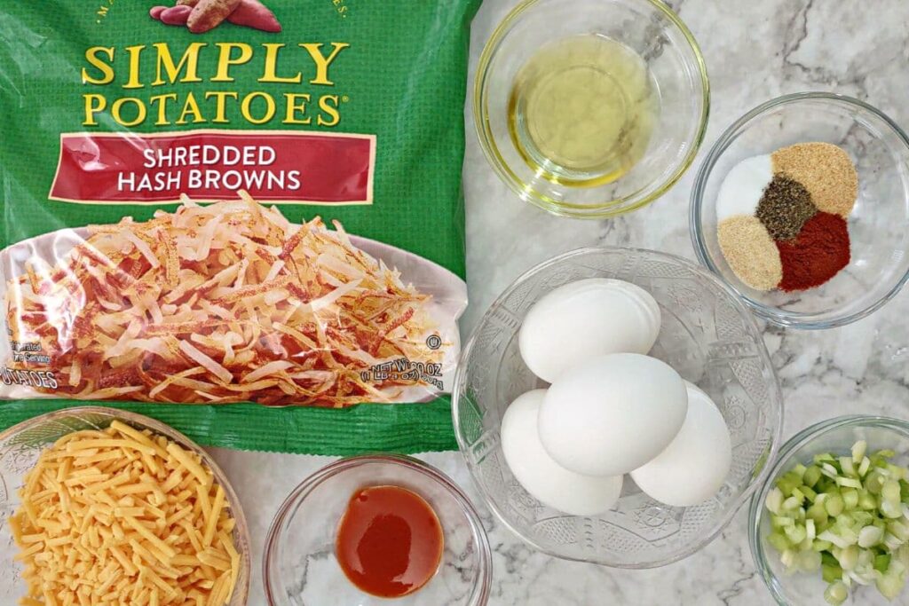 ingredients to make hash browns and eggs in the air fryer