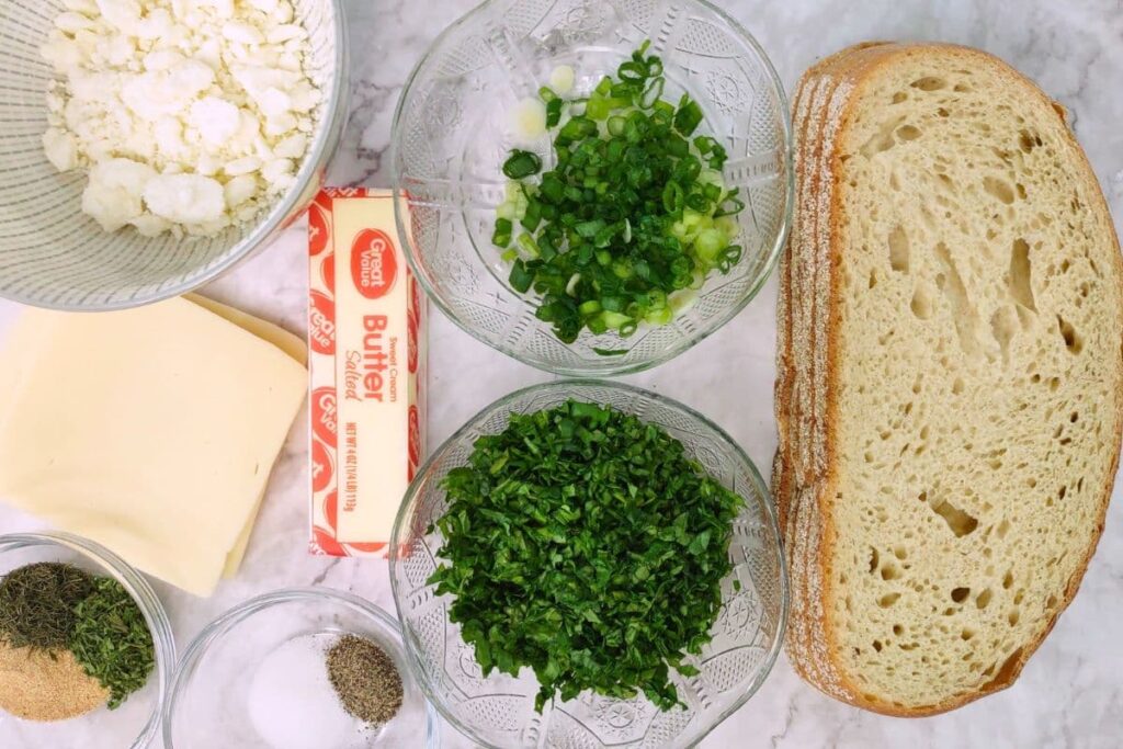 ingredients to make spanakopita grilled cheese in the air fryer