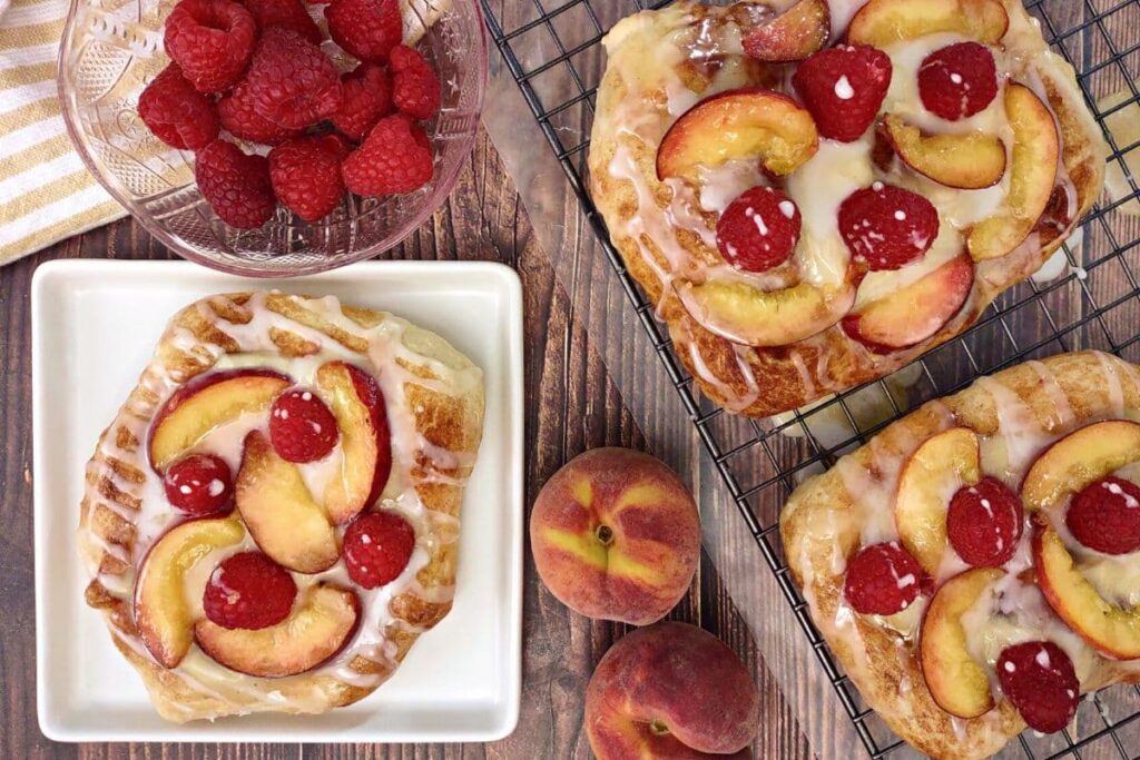 overhead view of 3 sweet and tasty air fryer dessert pizzas
