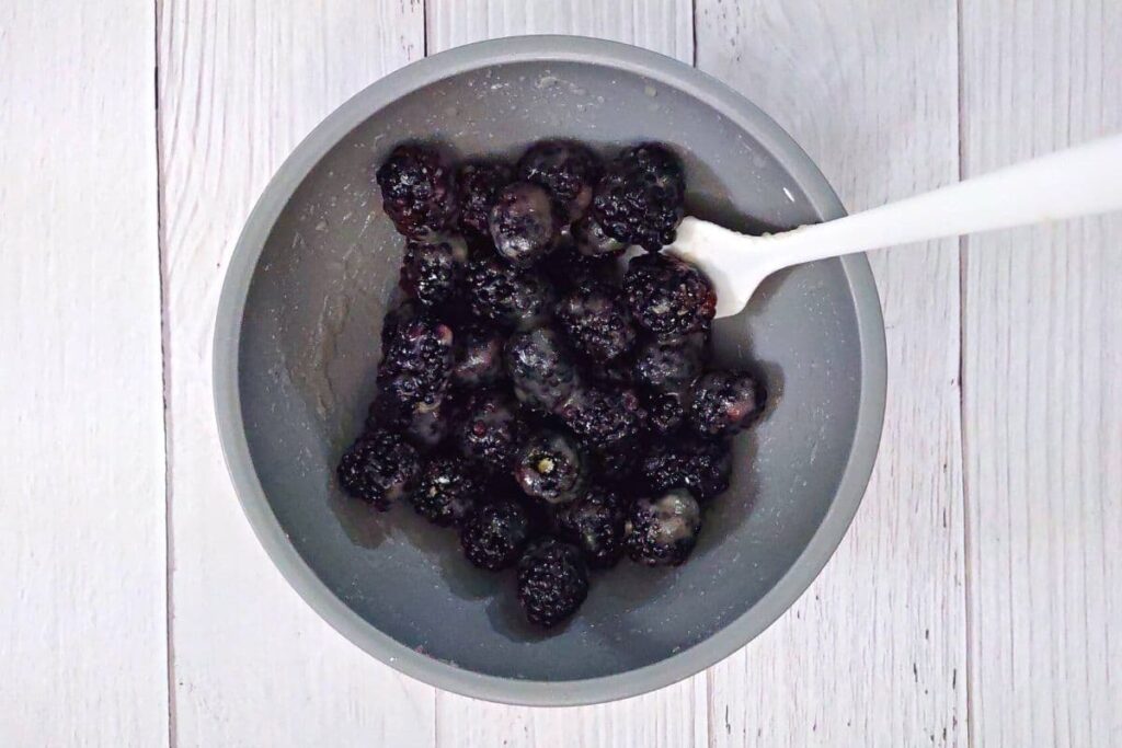 combine blackberries, sugar, lemon juice, cornstarch, and vanilla extract in a bowl