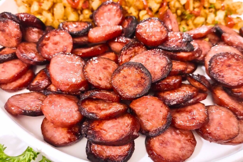delicious air fryer smoked sausage on a plate