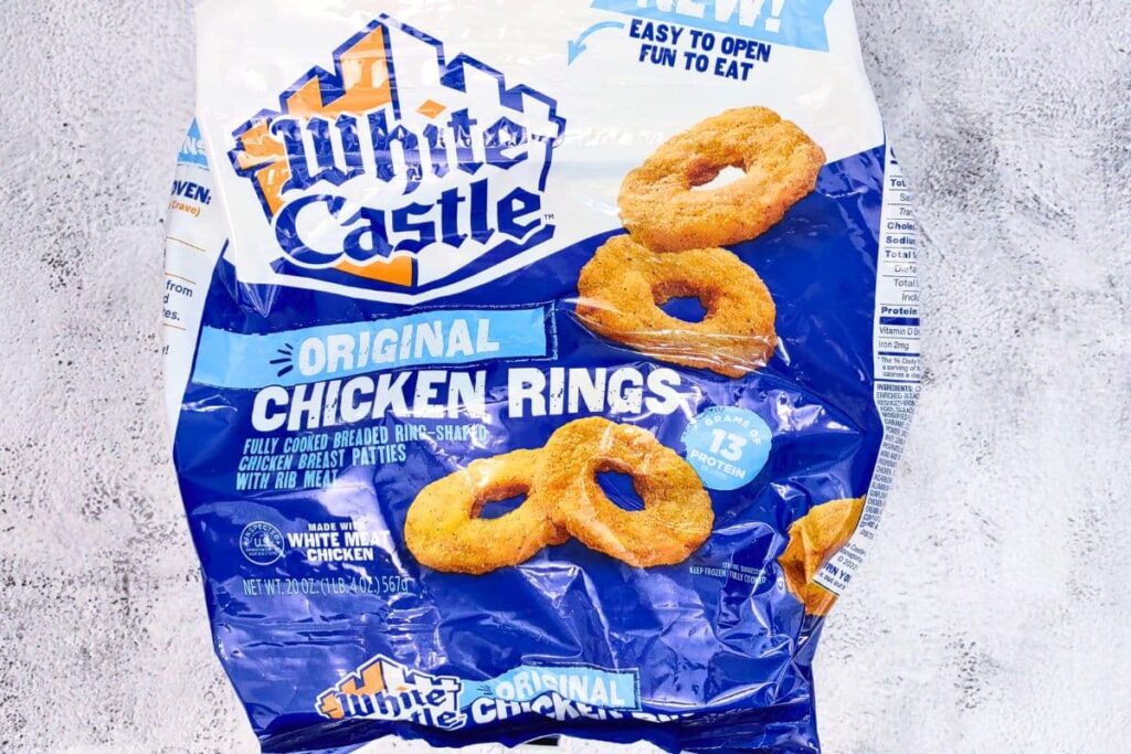 frozen white castle chicken rings in the packaging bag