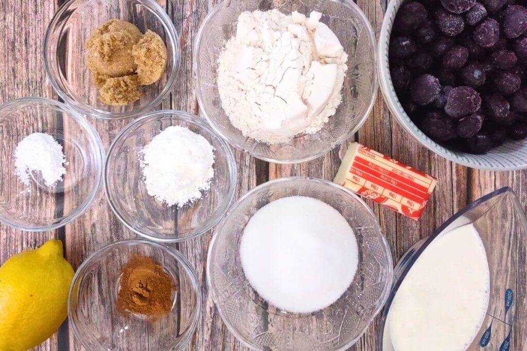 ingredients to make homemade air fryer blueberry cobbler