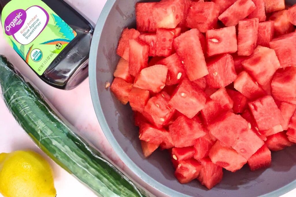 ingredients to make homemade watermelon cucumber agua fresca