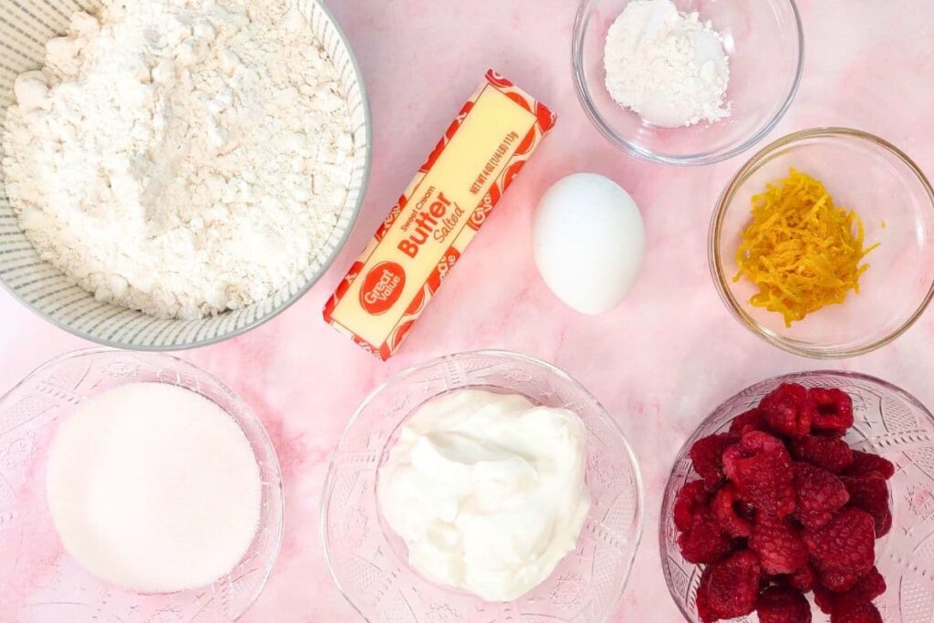 ingredients to make raspberry orange scones