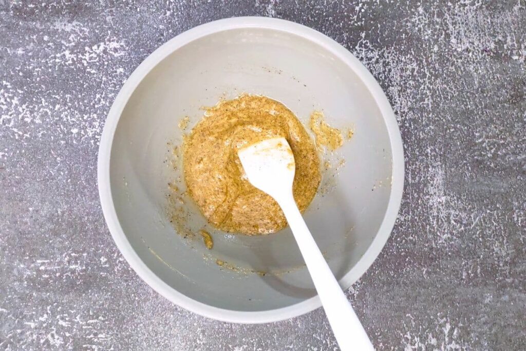 in a small bowl combine mustard, butter, worcestershire, salt, pepper, garlic powder, and onion powder