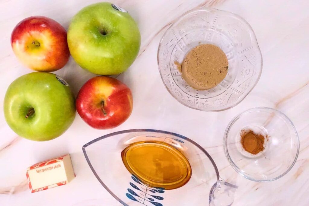 ingredients to make homemade bourbon applesauce in the microwave